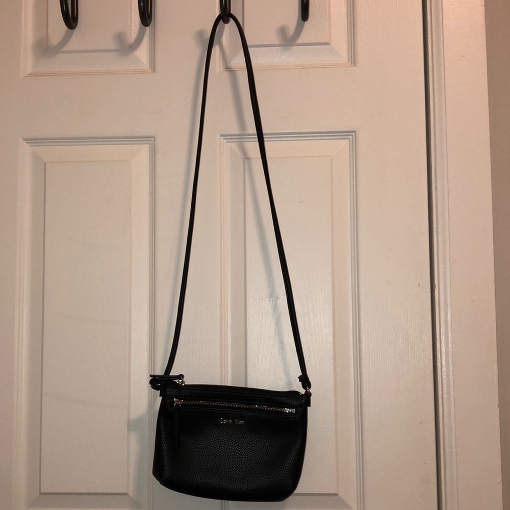 Calvin Klein minimal black leather crossbody bag